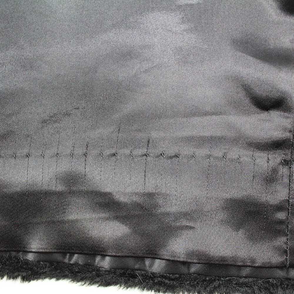 VTG 50s 60s Faux Fur Jacket Black Belted Satin Lined Stand Collar Swing Coat M - Picture 15 of 16